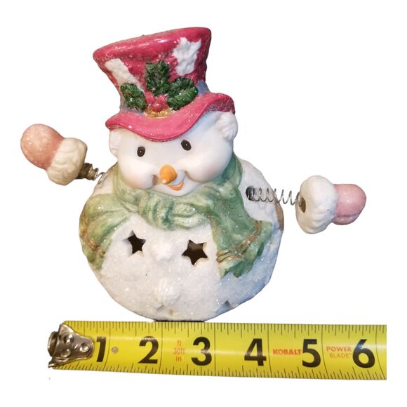 Vtg Mistletoe Moments Christmas Sugar Frosted Snowman Tealight Bobble Spring Arm - Picture 8 of 8
